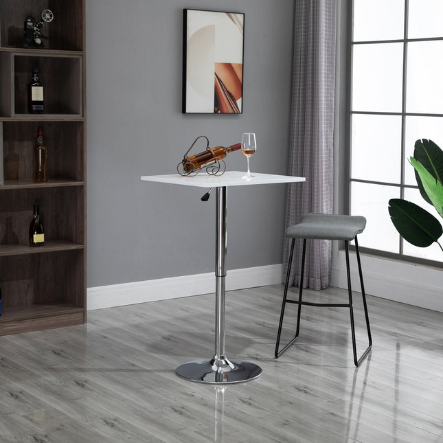 Adjustable Bar Table – Square, 69-91 cm, White/Silver