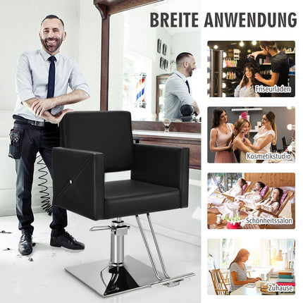 Adjustable Barber Chair with Hydraulic Pump, 360° Swivel, Black