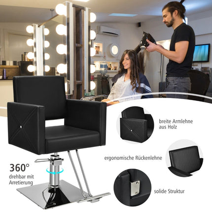 Adjustable Barber Chair with Hydraulic Pump, 360° Swivel, Black
