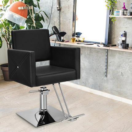 Adjustable Barber Chair with Hydraulic Pump, 360° Swivel, Black