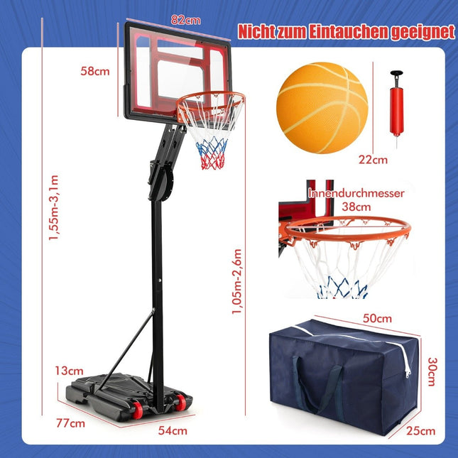 Adjustable Basketball Hoop with Stand & Wheels, 105-260 cm
