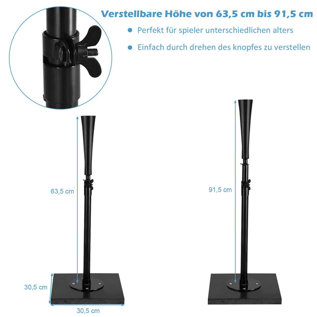 Adjustable Batting Tee, 63.5-91.5 cm, Portable, Black