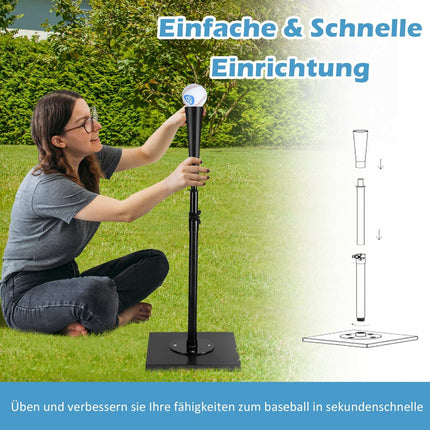 Adjustable Batting Tee, 63.5-91.5 cm, Portable, Black