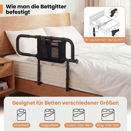 Adjustable Bed Rail for Seniors – Foldable, Black, Metal Frame