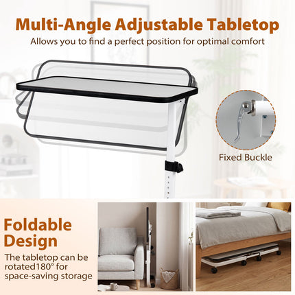 Adjustable Bedside Table with Tilting Top and Casters
