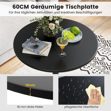 Adjustable Bistro Table Set – 2 Heights, 60 cm Diameter, Black