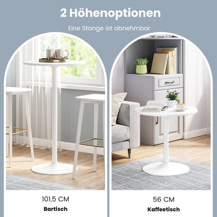 Adjustable Bistro Table Set, 2 Heights, 60 cm Diameter, White