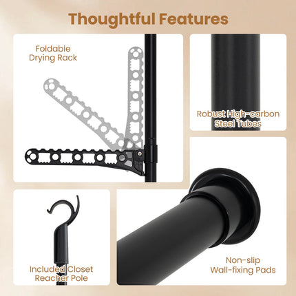 Adjustable Black Clothes Rack with 4 Hanging Rods, 43.3"-124"