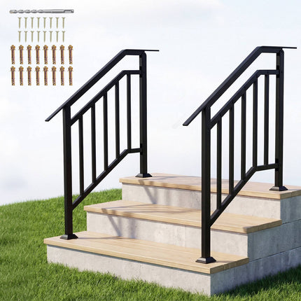 Adjustable Black Outdoor Handrails, 2 Pack, Galvanized Metal