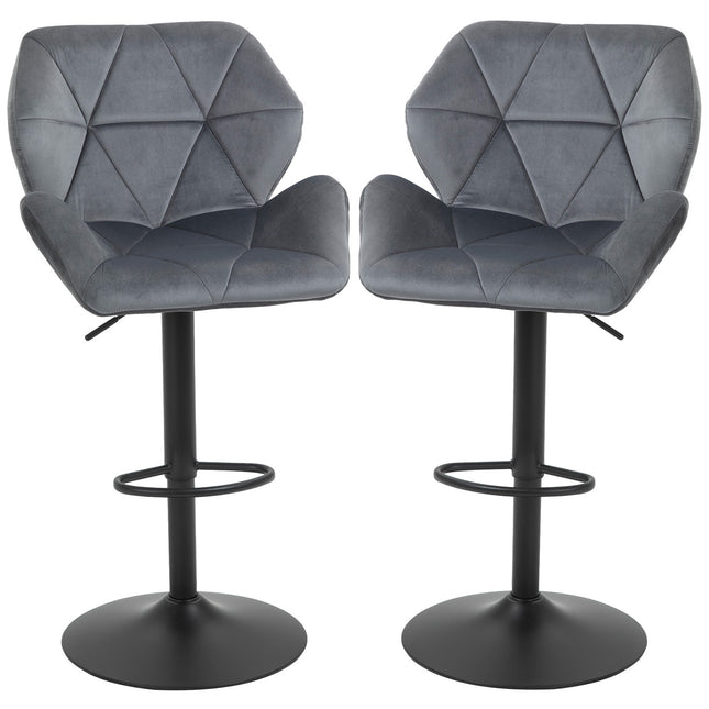 Adjustable Blue Velvet Bar Stools with Backrest, Set of 2