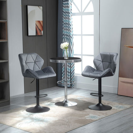 Adjustable Blue Velvet Bar Stools with Backrest, Set of 2