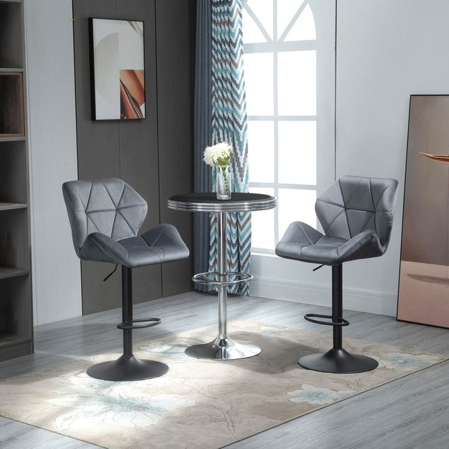 Adjustable Blue Velvet Bar Stools with Backrest, Set of 2