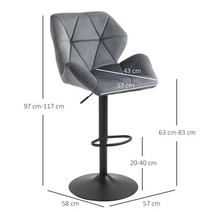 Adjustable Blue Velvet Bar Stools with Backrest, Set of 2