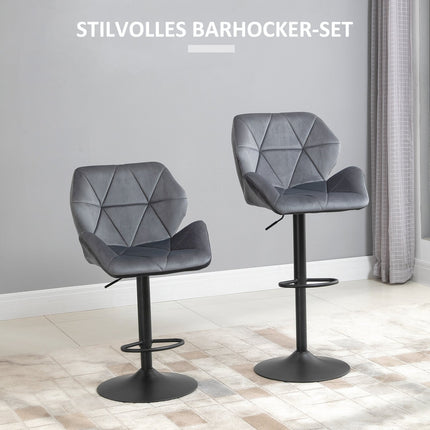 Adjustable Blue Velvet Bar Stools with Backrest, Set of 2