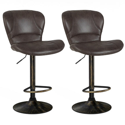 Adjustable Brown Bar Stools Set of 2 with Backrest & Footrest