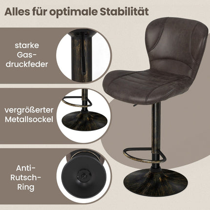 Adjustable Brown Bar Stools Set of 2 with Backrest & Footrest