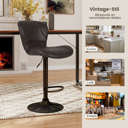Adjustable Brown Bar Stools Set of 2 with Backrest & Footrest