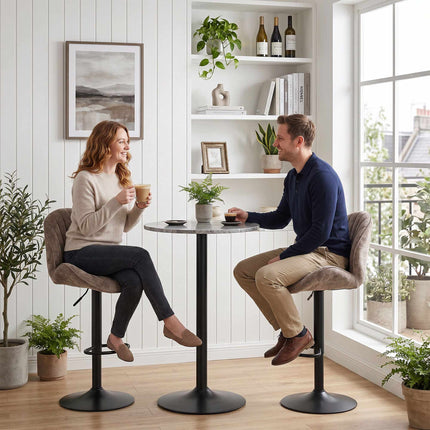 Adjustable Brown Chenille Bar Stools, Set of 2, Swivel