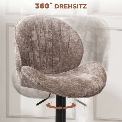 Adjustable Brown Chenille Bar Stools, Set of 2, Swivel