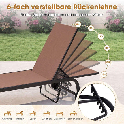 Adjustable Brown Sun Lounger with Wheels & Breathable Fabric