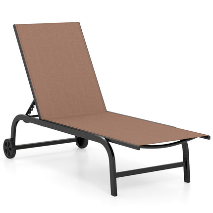 Adjustable Brown Sun Lounger with Wheels & Breathable Fabric