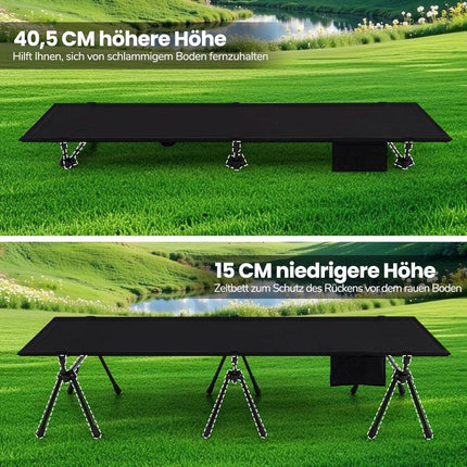 Adjustable Camping Cot with Storage, 193x70 cm, 150 kg Capacity