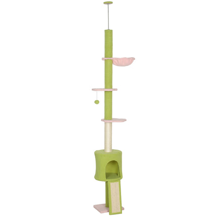 Adjustable Cat Tree with Hammock & Sisal Posts, Green
