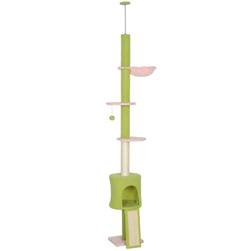 Adjustable Cat Tree with Hammock & Sisal Posts, Green