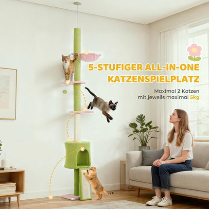 Adjustable Cat Tree with Hammock & Sisal Posts, Green