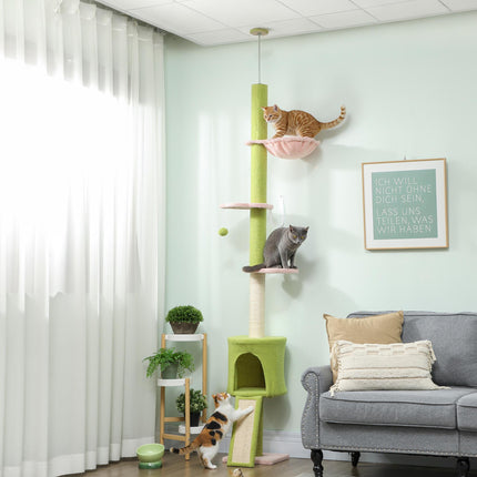 Adjustable Cat Tree with Hammock & Sisal Posts, Green