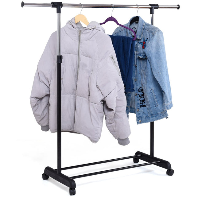 Adjustable Clothes Rack with Shelf and Wheels