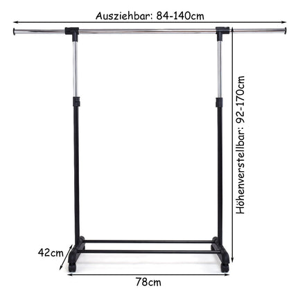 Adjustable Clothes Rack with Shelf and Wheels