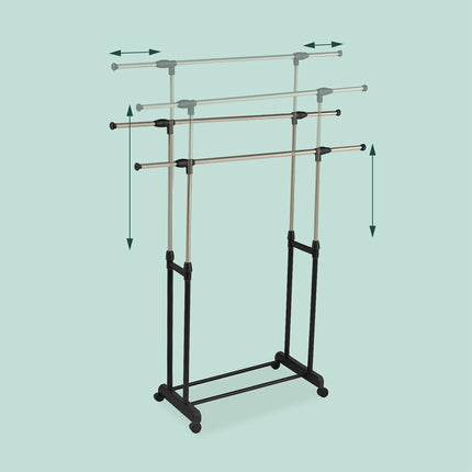 Adjustable Clothes Rack with Wheels – 2 Rails