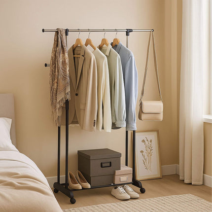 Adjustable Clothes Rack with Wheels – 2 Rails
