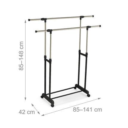 Adjustable Clothes Rack with Wheels – 2 Rails