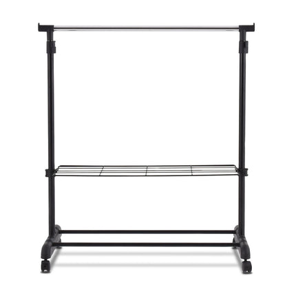 Adjustable Clothes Rack with Wheels and Shoe Racks for Bedroom Wardrobe Black
