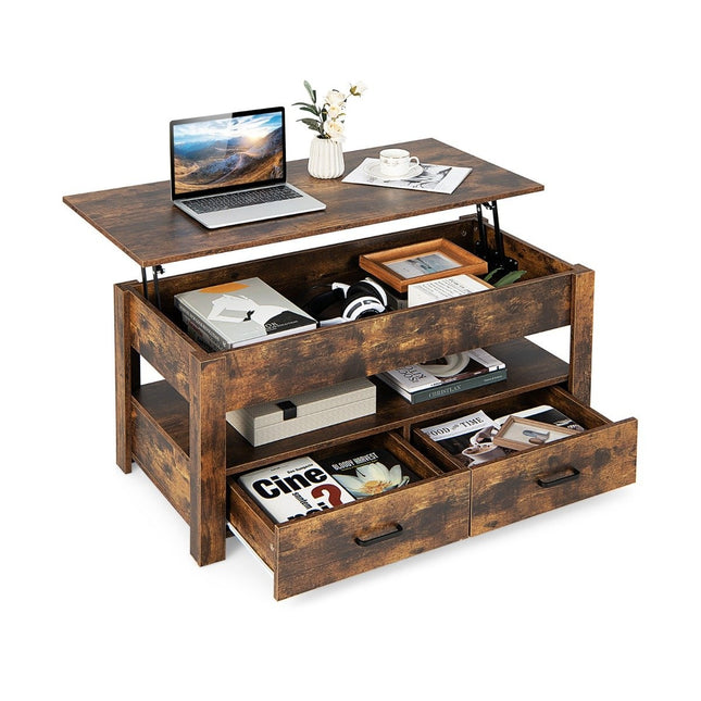 Adjustable Coffee Table with Drawers, Wood, 106x50x48 cm, Brown