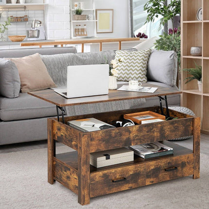Adjustable Coffee Table with Drawers, Wood, 106x50x48 cm, Brown