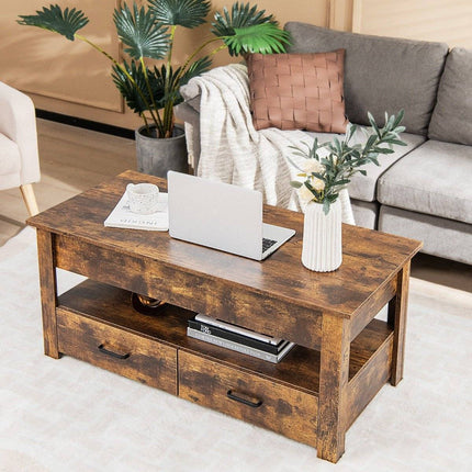 Adjustable Coffee Table with Drawers, Wood, 106x50x48 cm, Brown