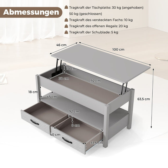 Adjustable Coffee Table with Lift-Top & 2 Drawers