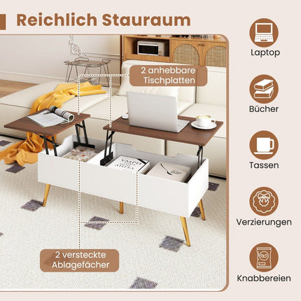 Adjustable Coffee Table with Lift-Top & Hidden Storage