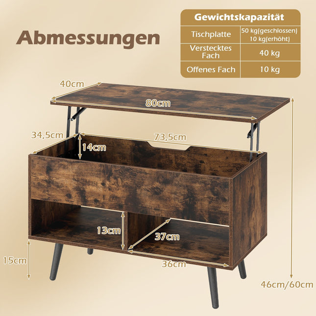 Adjustable Coffee Table with Lift-Top & Storage Shelves
