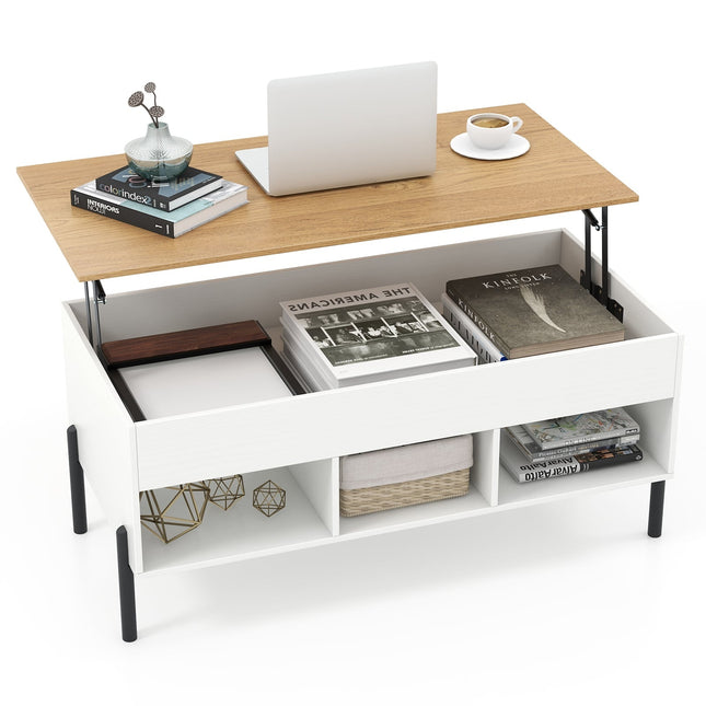 Adjustable Coffee Table with Lift-Top & Storage, White