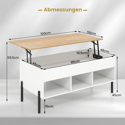 Adjustable Coffee Table with Lift-Top & Storage, White
