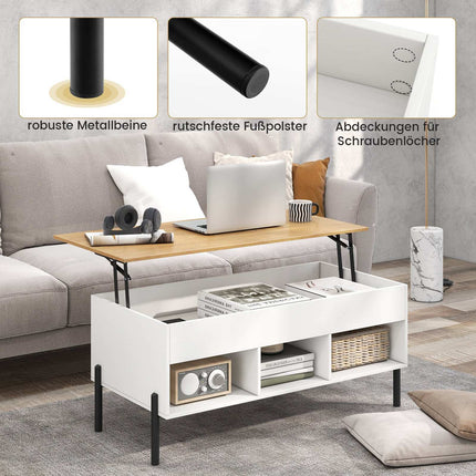 Adjustable Coffee Table with Lift-Top & Storage, White