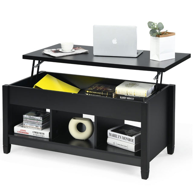 Adjustable Coffee Table with Storage, Black, 104.5x49x48-62.5 cm