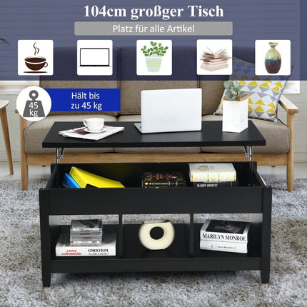 Adjustable Coffee Table with Storage, Black, 104.5x49x48-62.5 cm