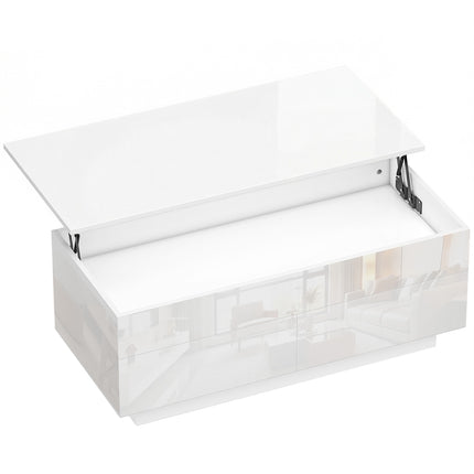 Adjustable Coffee Table with Storage, High Gloss White