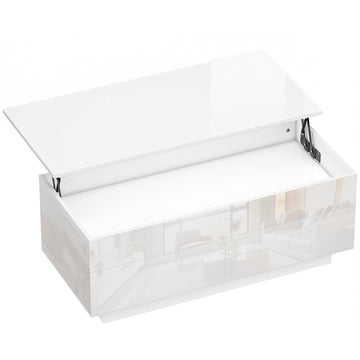 Adjustable Coffee Table with Storage, High Gloss White