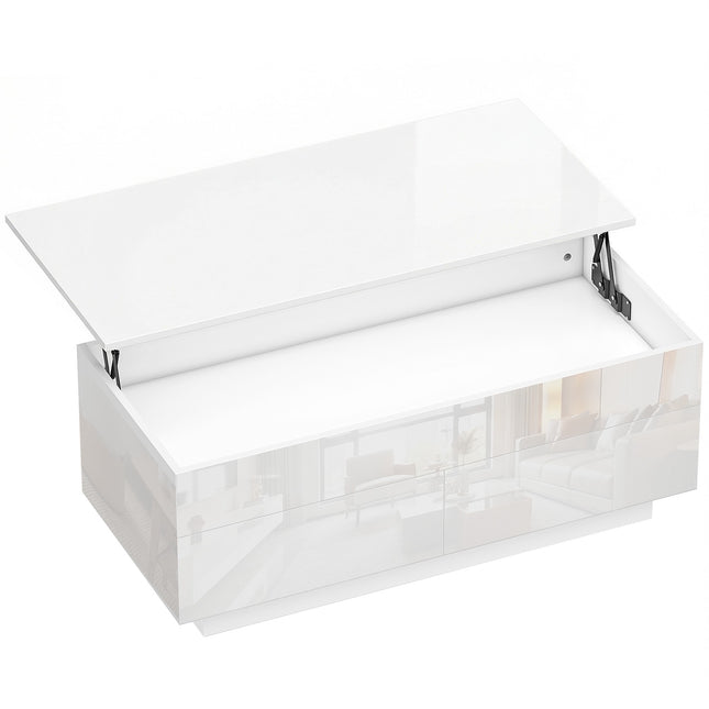 Adjustable Coffee Table with Storage, High Gloss White